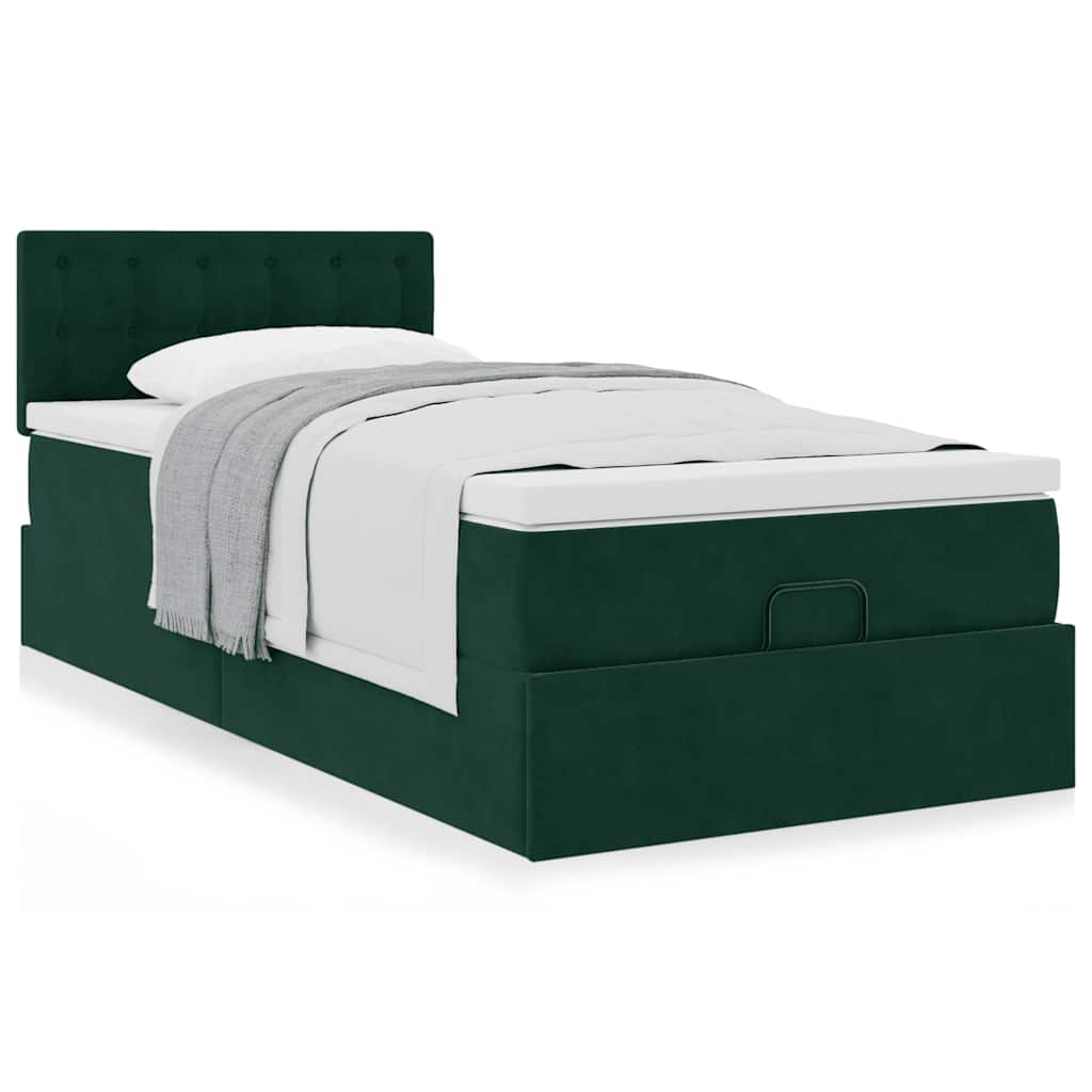 Cadre de lit ottoman avec matelas vert foncé 100x200 cm velours - XIOS