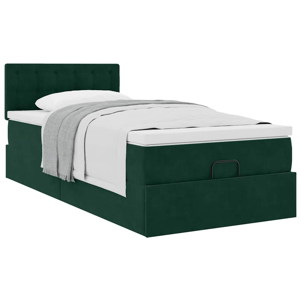 Cadre de lit ottoman avec matelas vert foncé 100x200 cm velours - XIOS