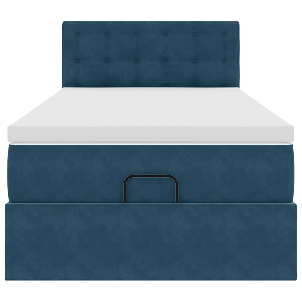 Cadre de lit ottoman avec matelas bleu foncé 100x200 cm velours - XIOS