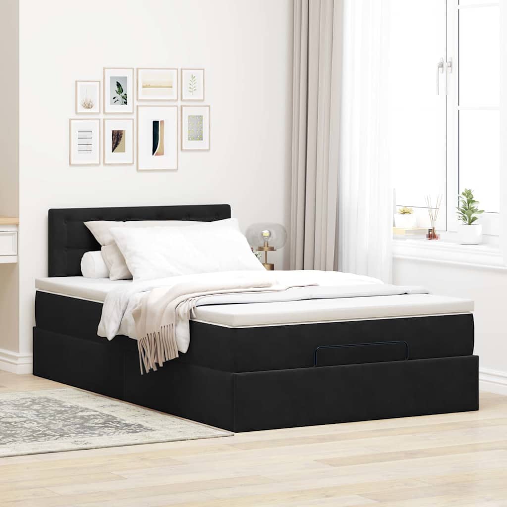 Lit ottoman avec matelas noir 120x190 cm velours - XIOS