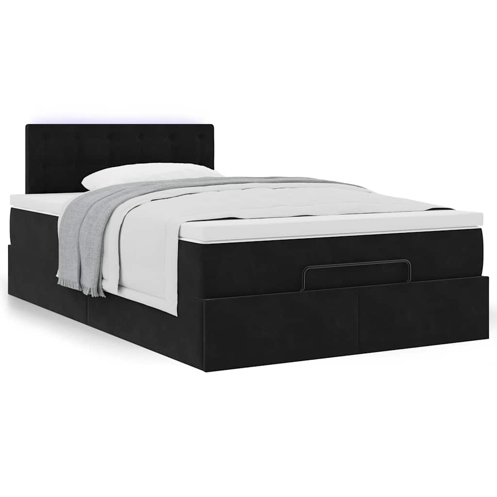 Lit ottoman avec matelas noir 120x190 cm velours - XIOS