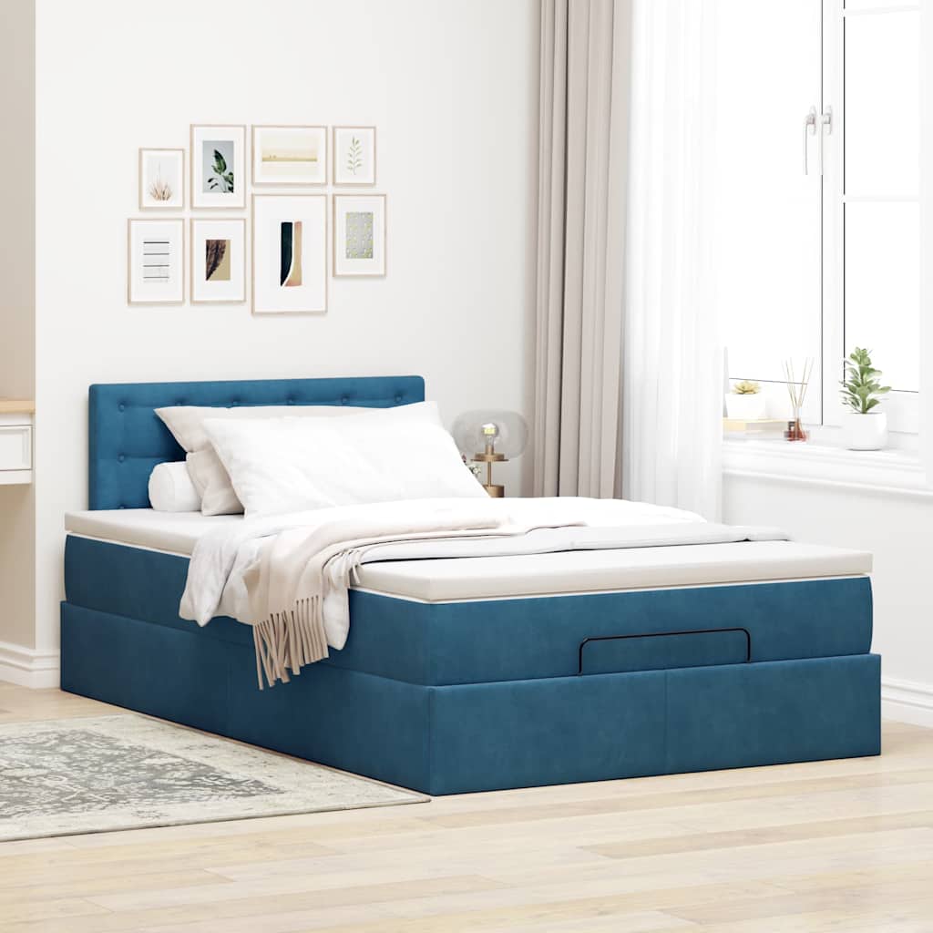 Lit ottoman avec matelas bleu foncé 120x190 cm velours - XIOS