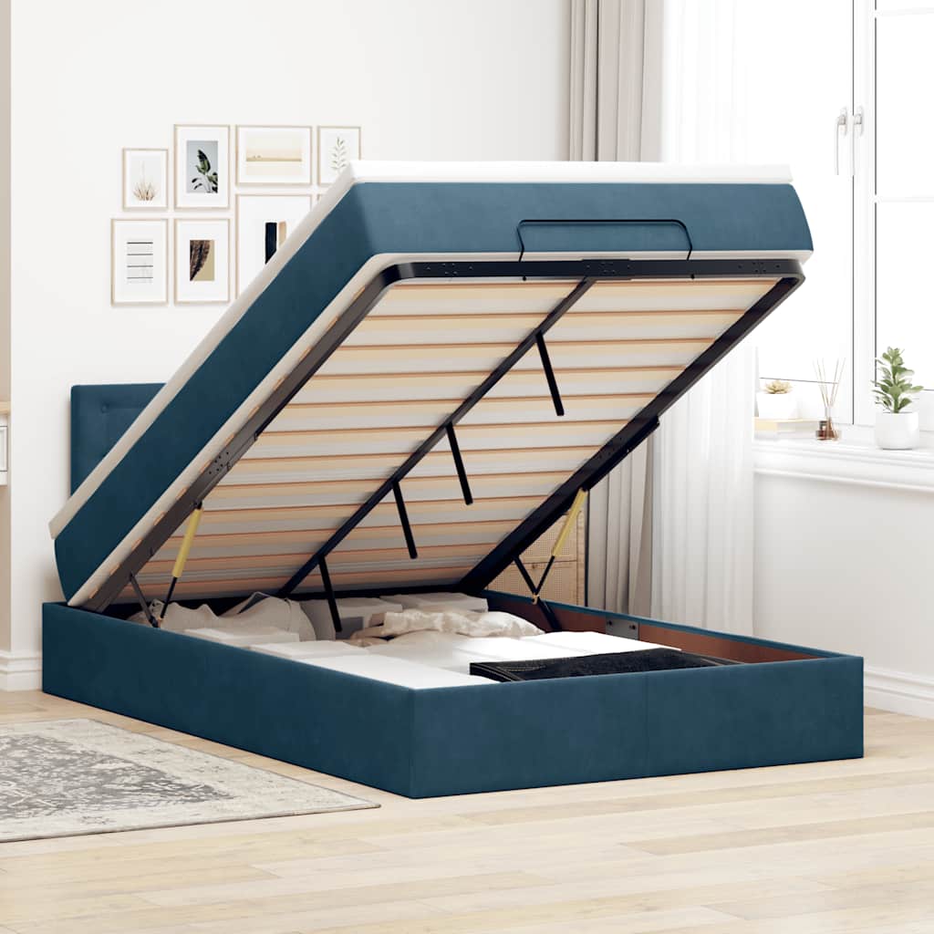 Lit ottoman avec matelas bleu foncé 120x190 cm velours - XIOS