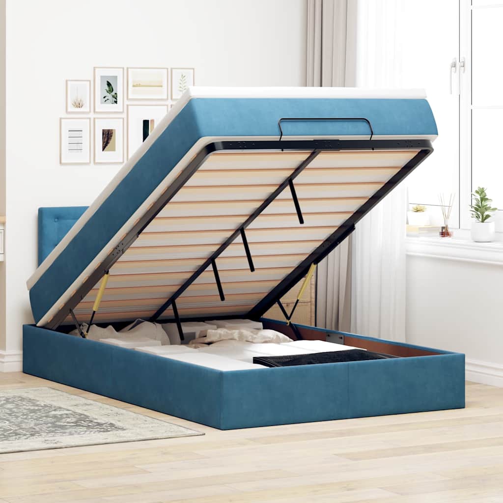 Lit ottoman avec matelas bleu foncé 120x190 cm velours - XIOS