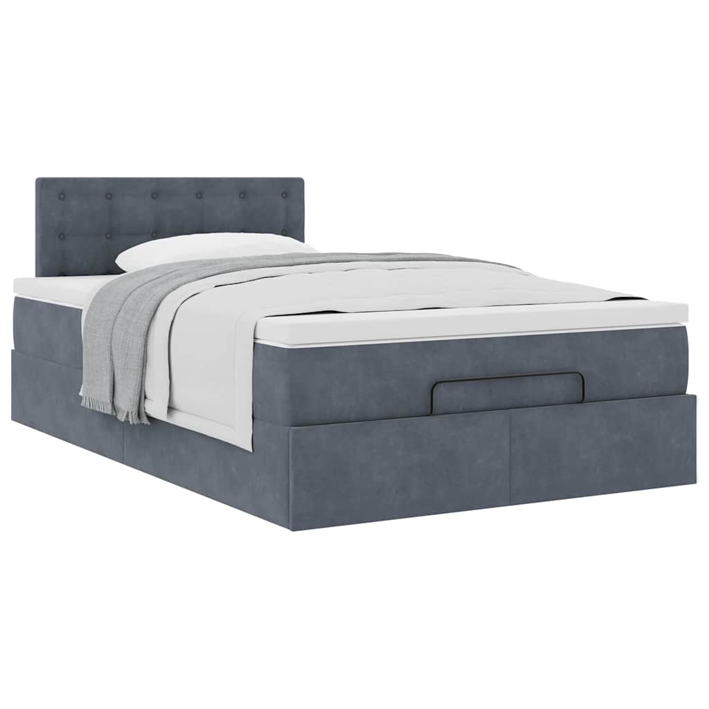 Cadre de lit ottoman et matelas gris foncé 120x200 cm velours - XIOS