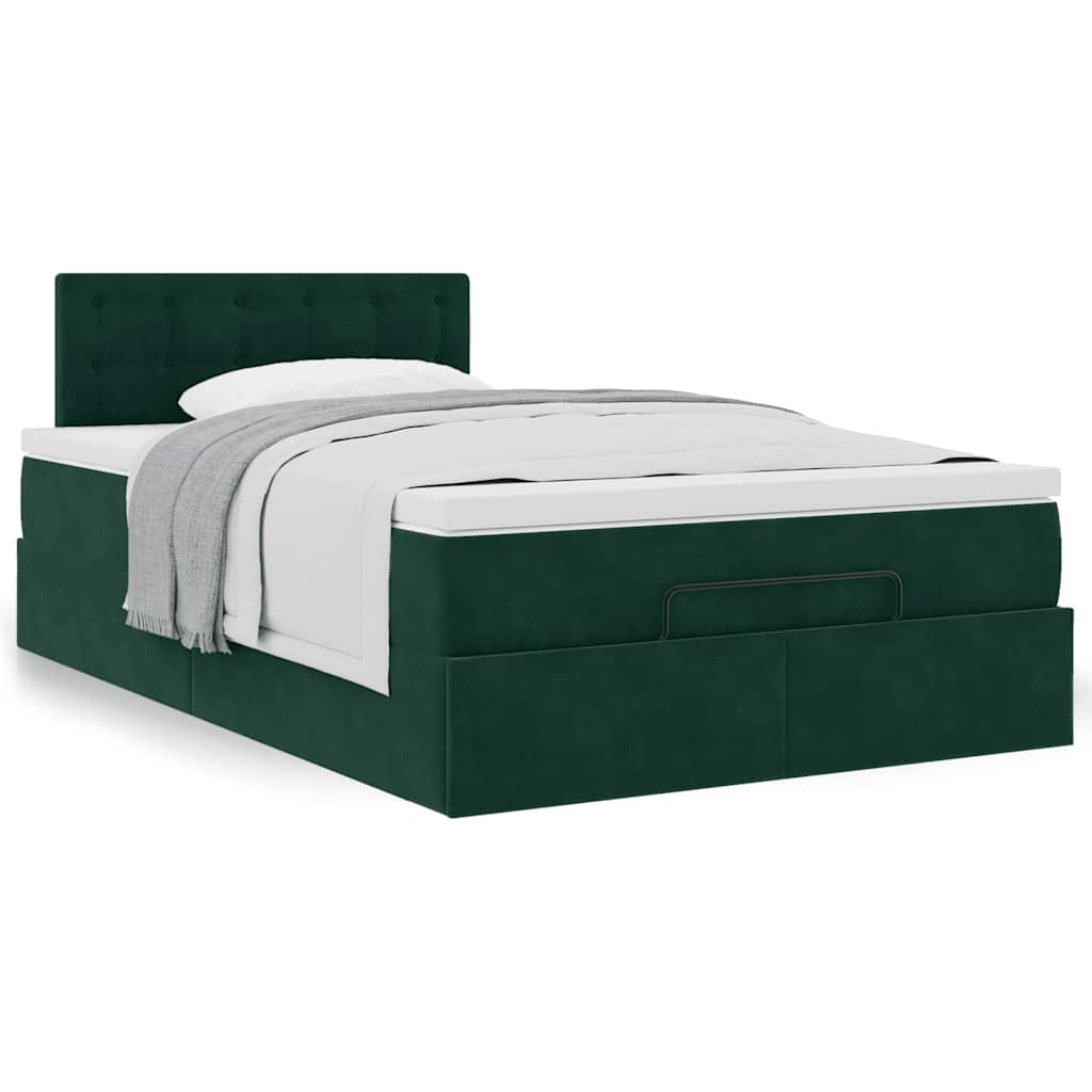 Cadre de lit ottoman avec matelas vert foncé 120x200 cm velours - XIOS