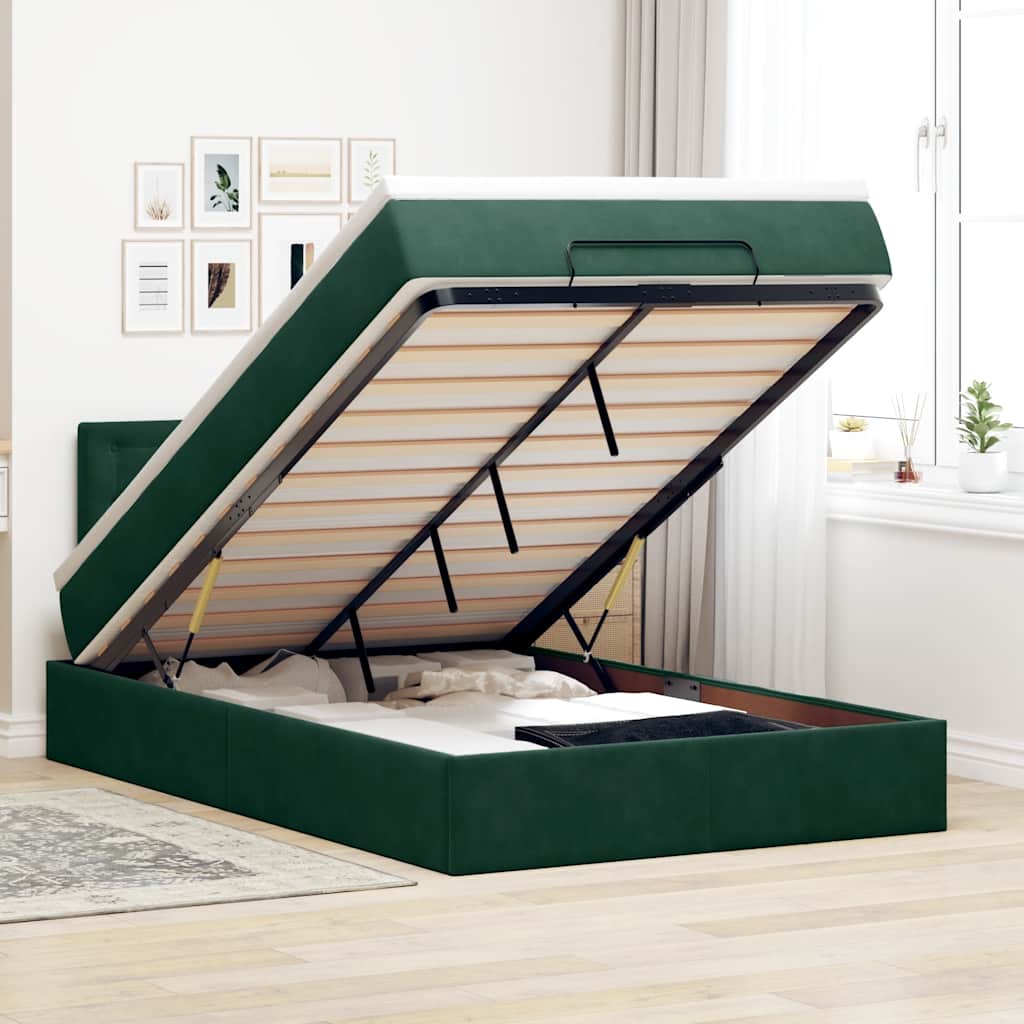 Cadre de lit ottoman avec matelas vert foncé 120x200 cm velours - XIOS