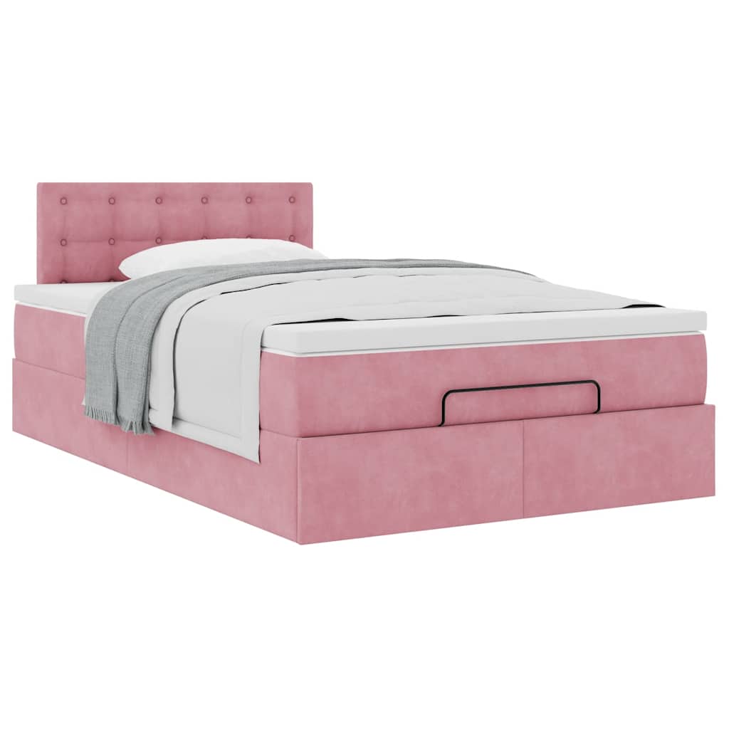 Cadre de lit ottoman avec matelas rose 120x200 cm velours - XIOS