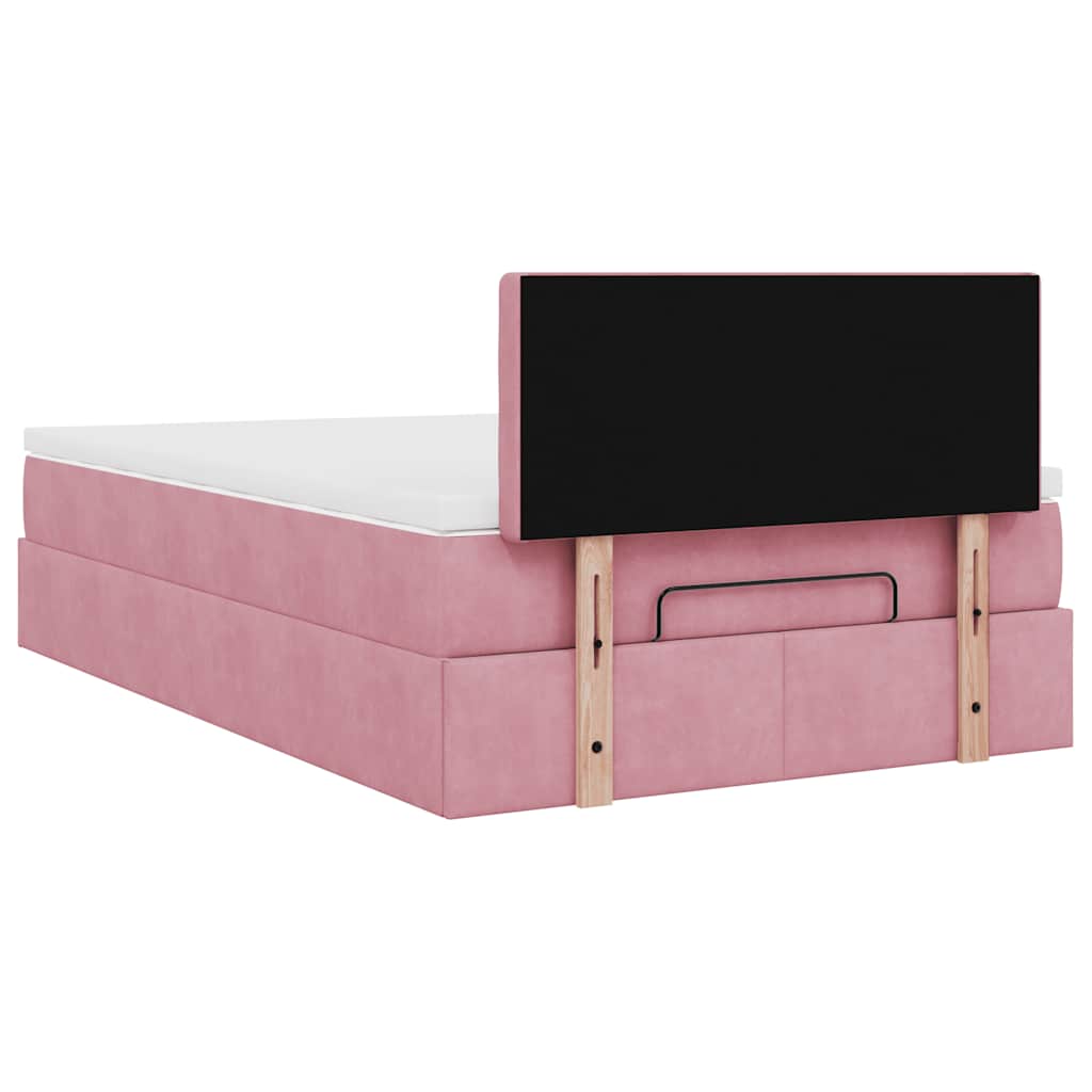 Cadre de lit ottoman avec matelas rose 120x200 cm velours - XIOS