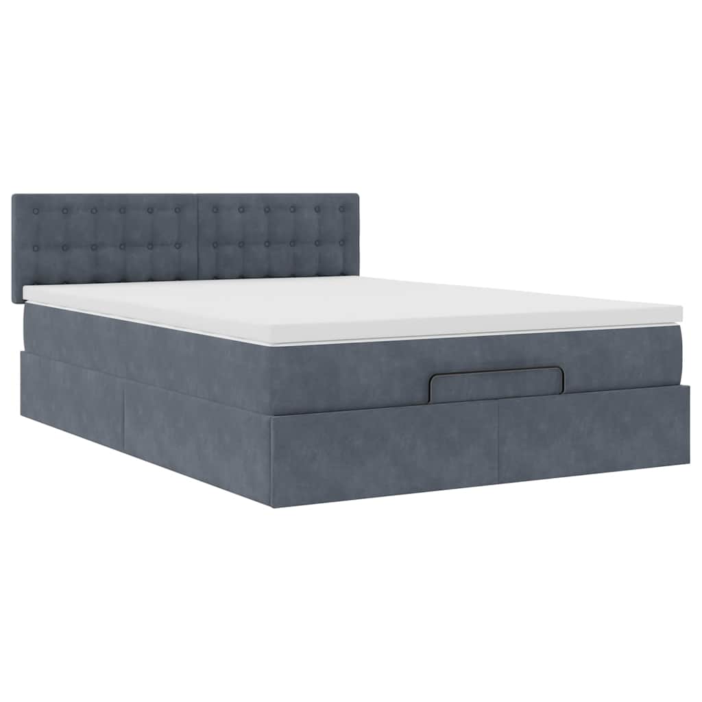 Cadre de lit ottoman avec matelas gris foncé 140x190 cm velours - XIOS