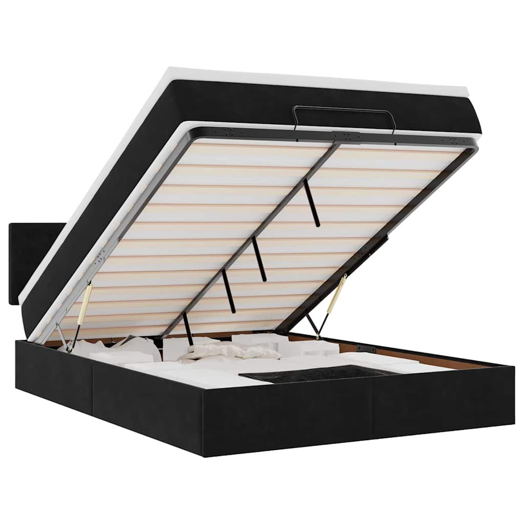 Cadre de lit ottoman avec matelas noir 140x190 cm velours - XIOS