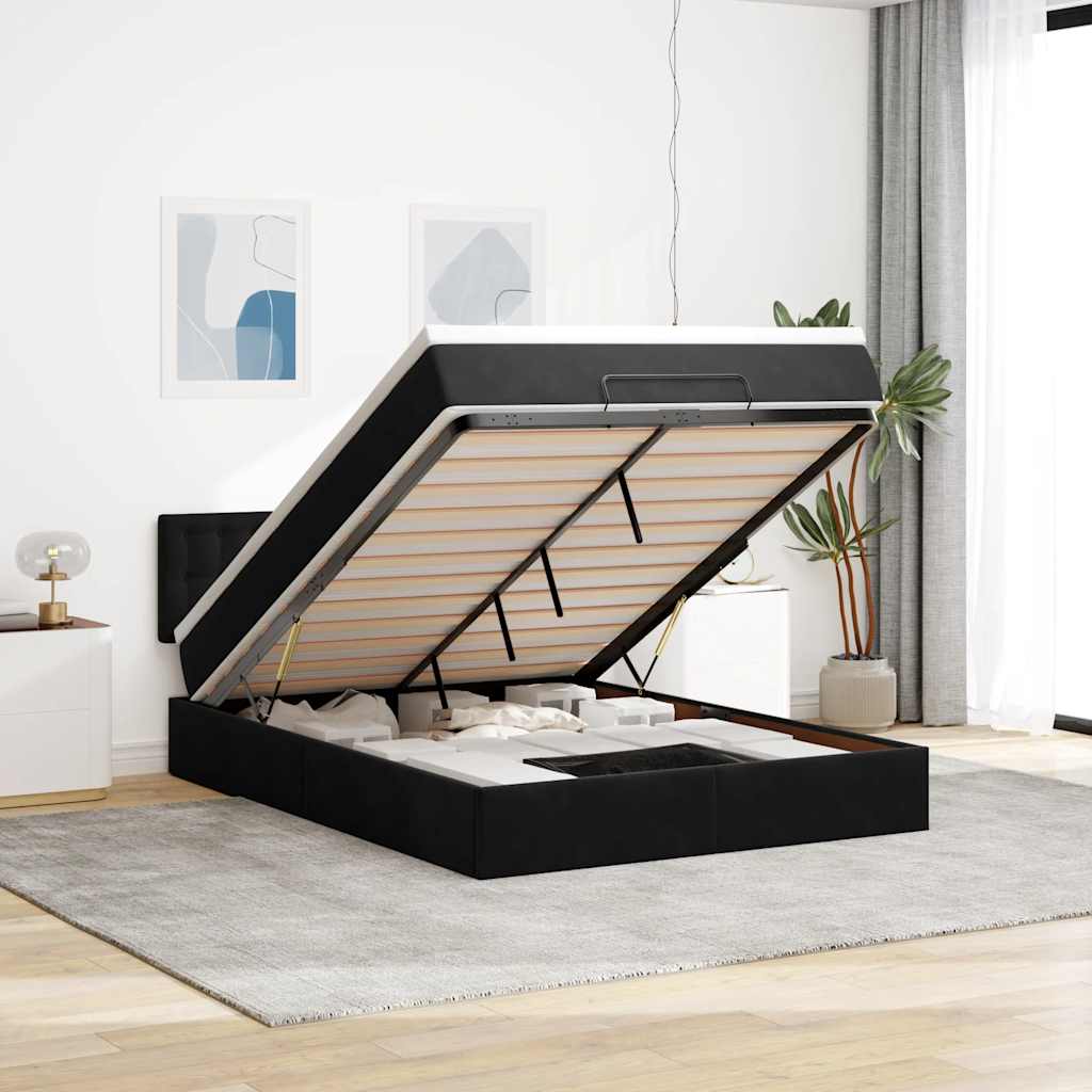 Cadre de lit ottoman avec matelas noir 140x190 cm velours - XIOS