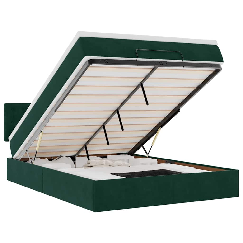 Cadre de lit ottoman avec matelas vert foncé 140x190 cm velours - XIOS