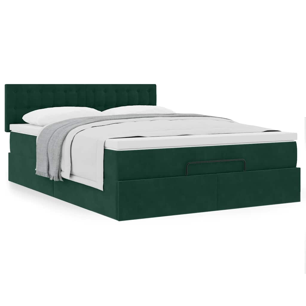 Cadre de lit ottoman avec matelas vert foncé 140x190 cm velours - XIOS