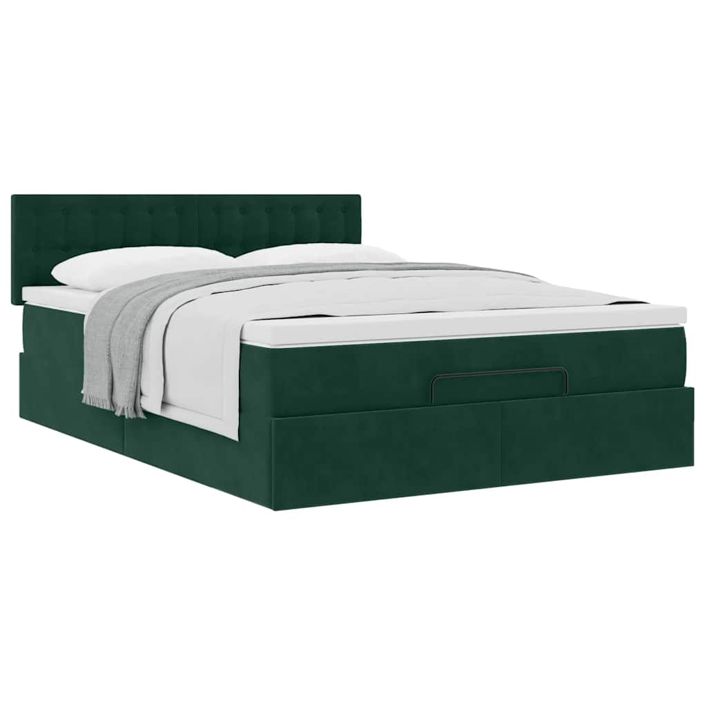 Cadre de lit ottoman avec matelas vert foncé 140x190 cm velours - XIOS