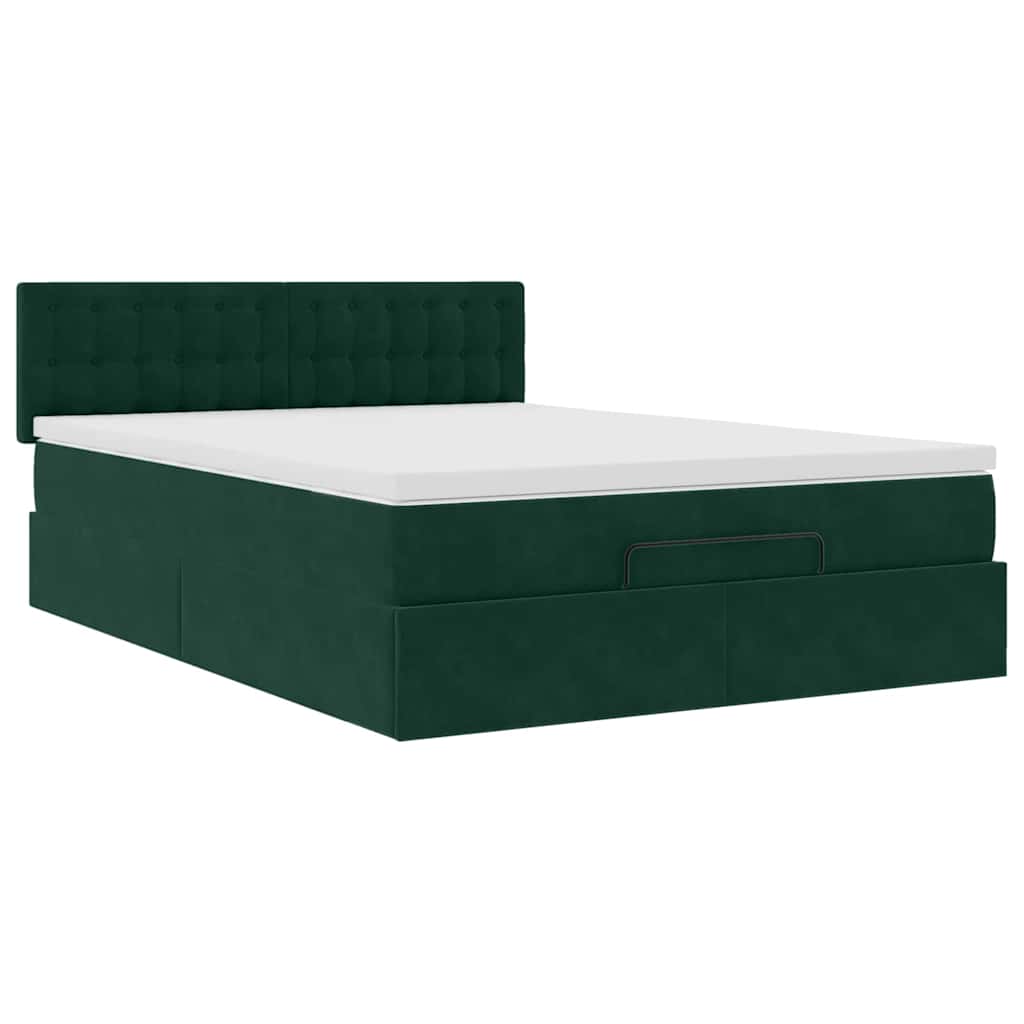 Cadre de lit ottoman avec matelas vert foncé 140x190 cm velours - XIOS
