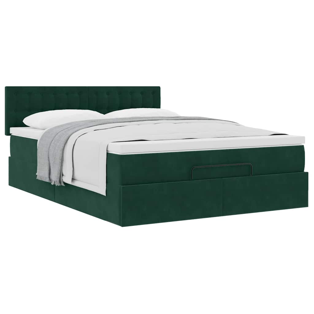Cadre de lit ottoman avec matelas vert foncé 140x190 cm velours - XIOS