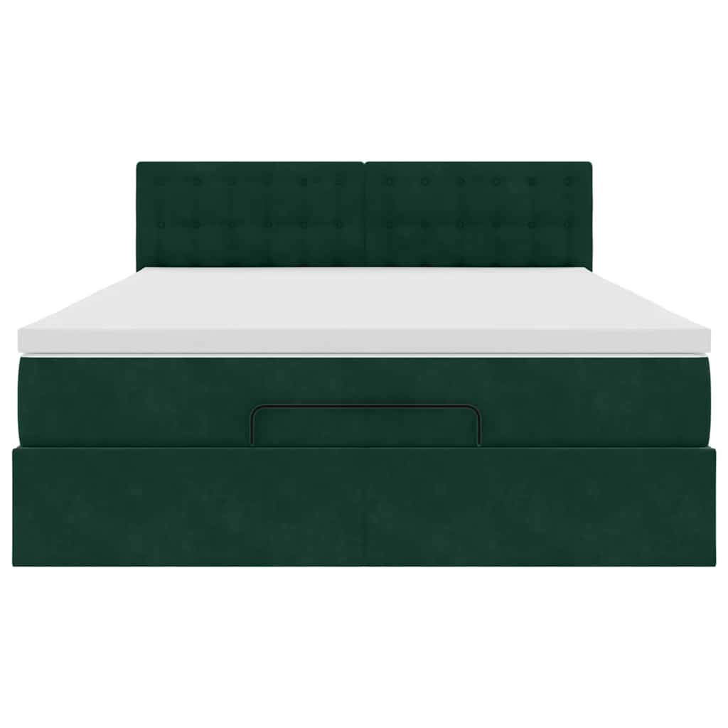 Cadre de lit ottoman avec matelas vert foncé 140x190 cm velours - XIOS