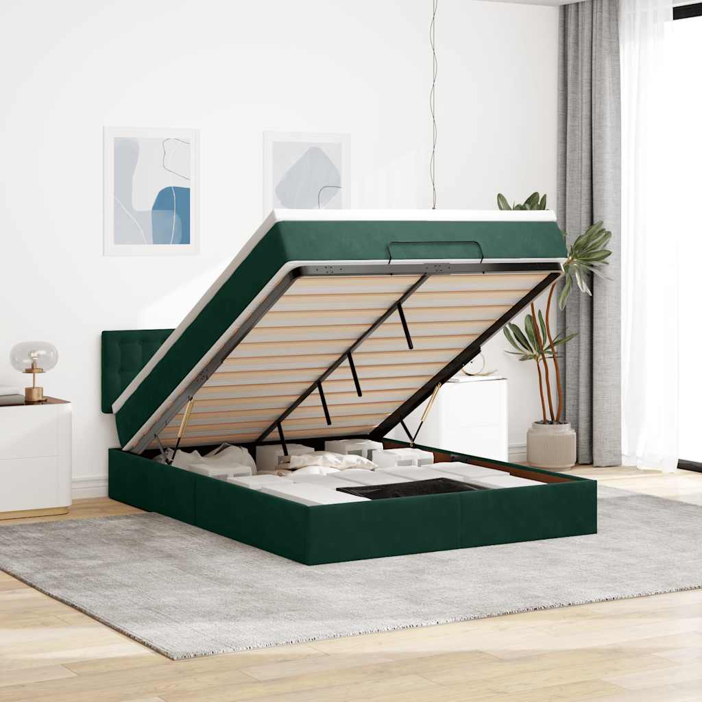Cadre de lit ottoman avec matelas vert foncé 140x190 cm velours - XIOS