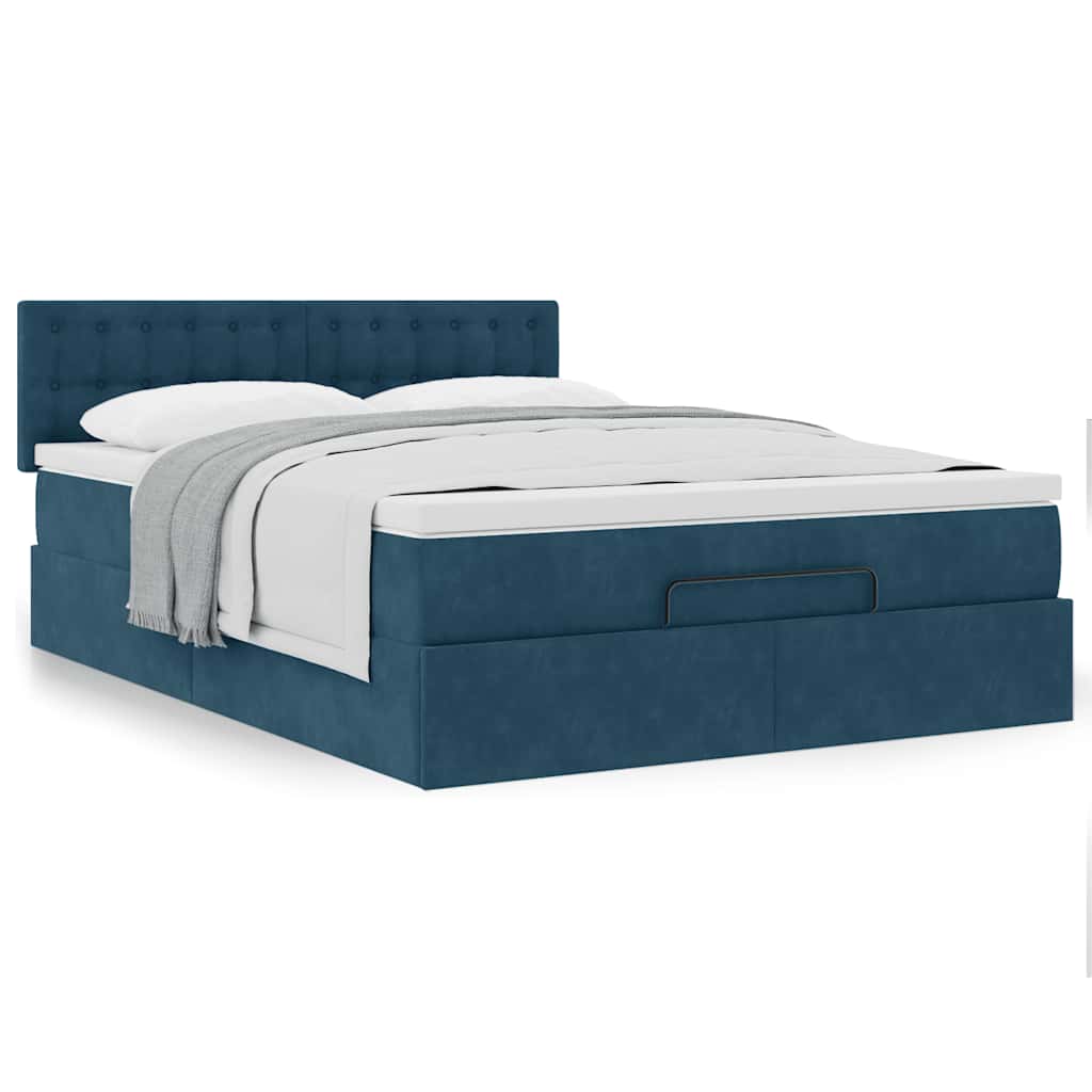 Cadre de lit ottoman avec matelas bleu foncé 140x190 cm velours - XIOS