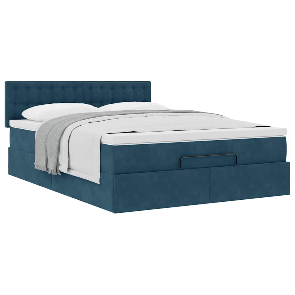 Cadre de lit ottoman avec matelas bleu foncé 140x190 cm velours - XIOS