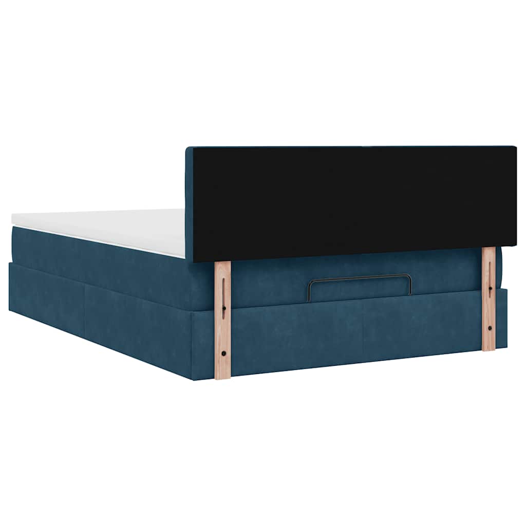 Cadre de lit ottoman avec matelas bleu foncé 140x190 cm velours - XIOS