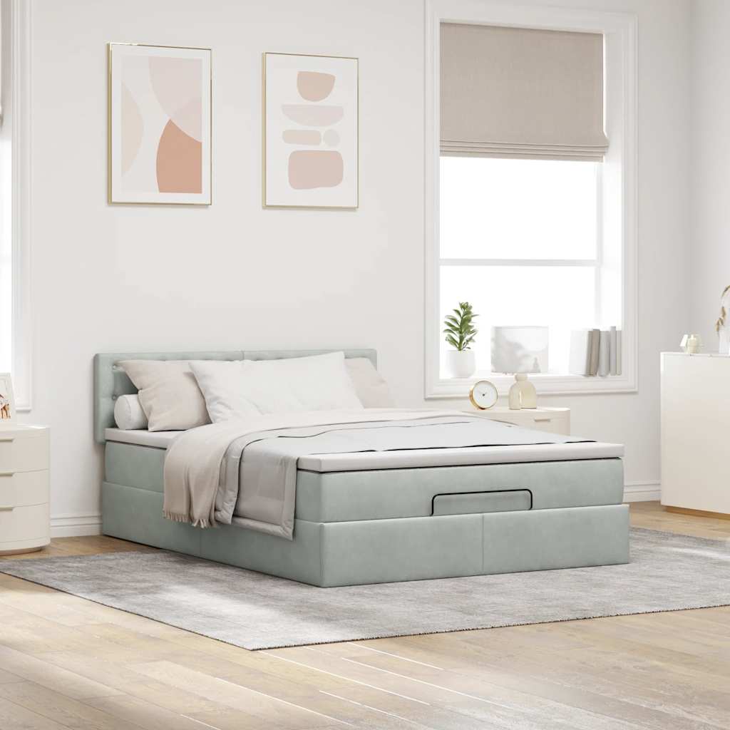 Cadre de lit ottoman avec matelas gris clair 140x200 cm velours - XIOS