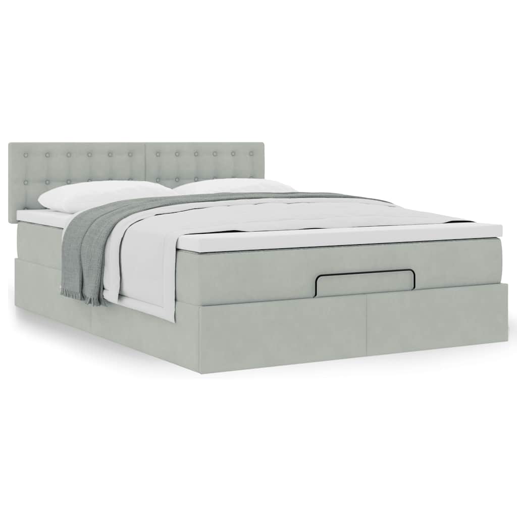Cadre de lit ottoman avec matelas gris clair 140x200 cm velours - XIOS