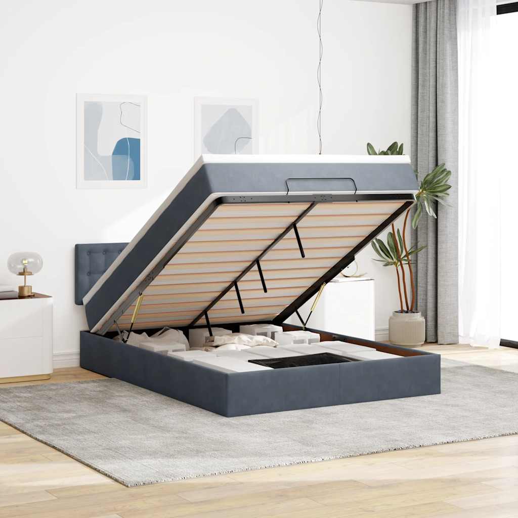 Cadre de lit ottoman avec matelas gris foncé 140x200 cm velours - XIOS