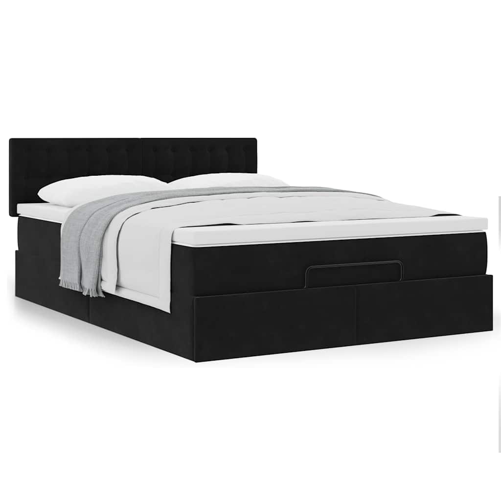 Cadre de lit ottoman avec matelas noir 140x200 cm velours - XIOS