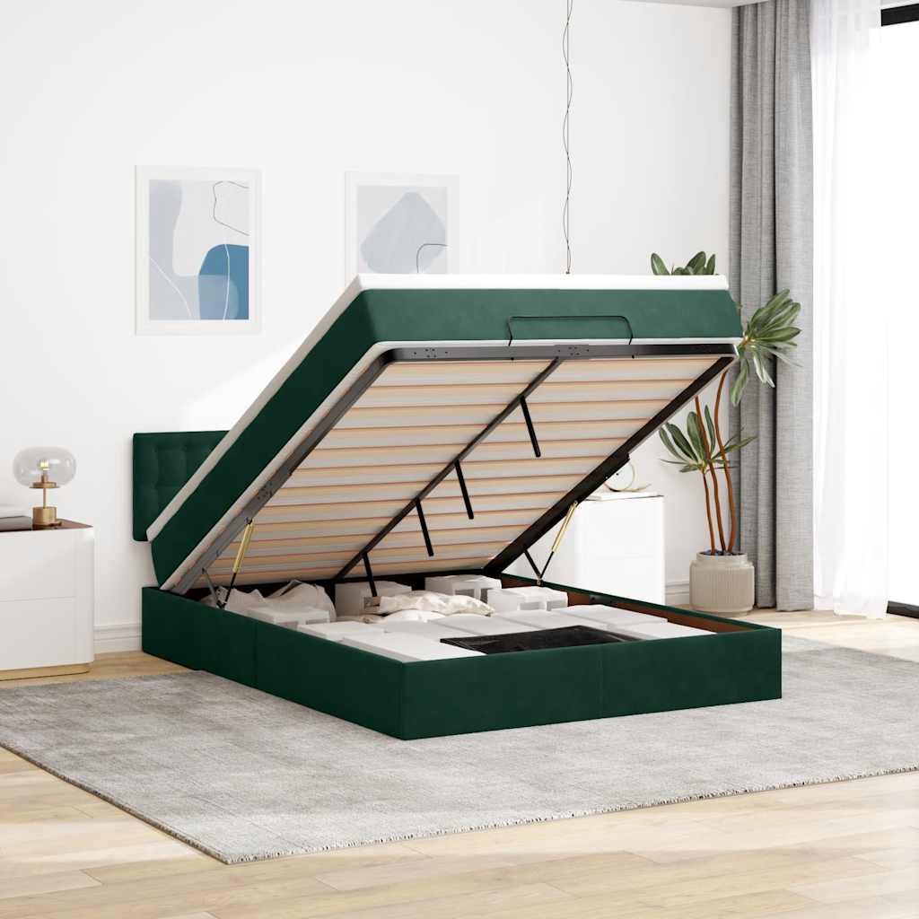 Cadre de lit ottoman avec matelas vert foncé 140x200 cm velours - XIOS