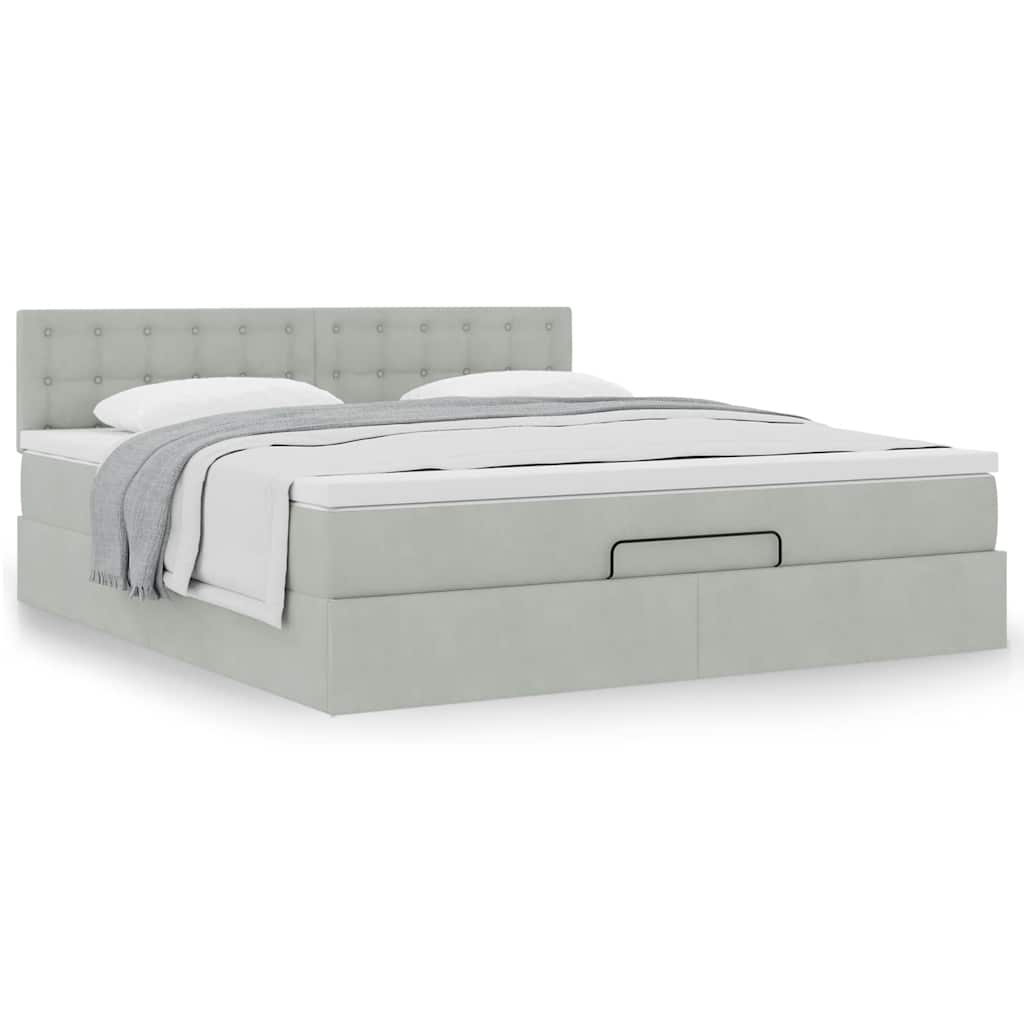 Cadre de lit ottoman avec matelas gris clair 160x200 cm velours - XIOS