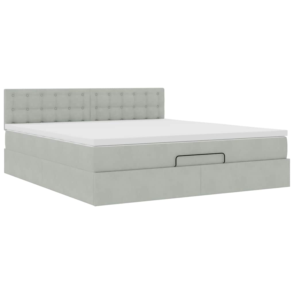 Cadre de lit ottoman avec matelas gris clair 160x200 cm velours - XIOS