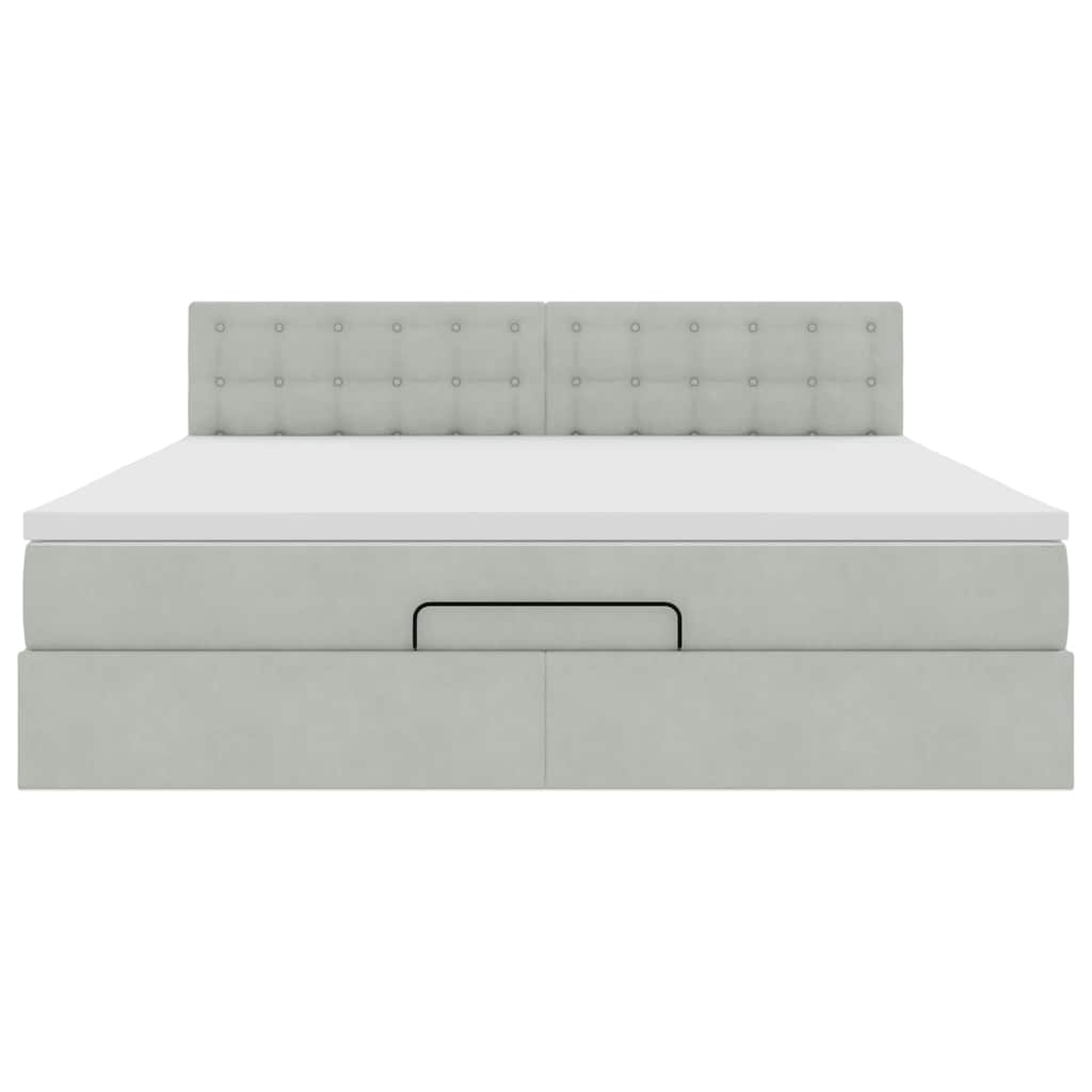 Cadre de lit ottoman avec matelas gris clair 160x200 cm velours - XIOS
