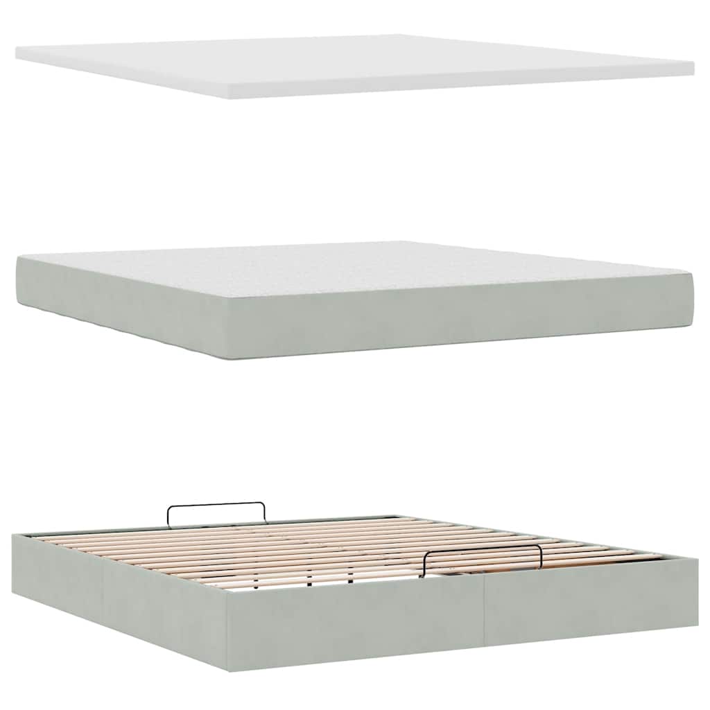 Cadre de lit ottoman avec matelas gris clair 160x200 cm velours - XIOS