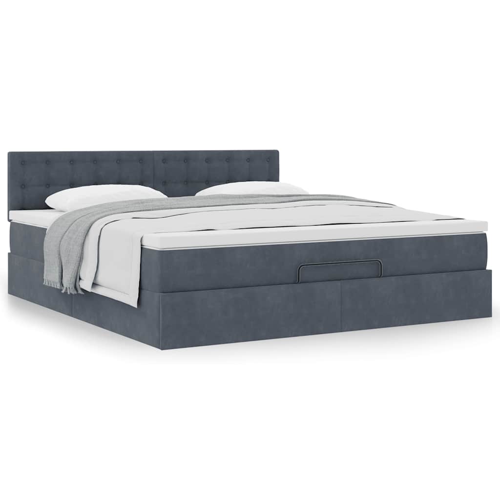 Cadre de lit ottoman avec matelas gris foncé 160x200 cm velours - XIOS