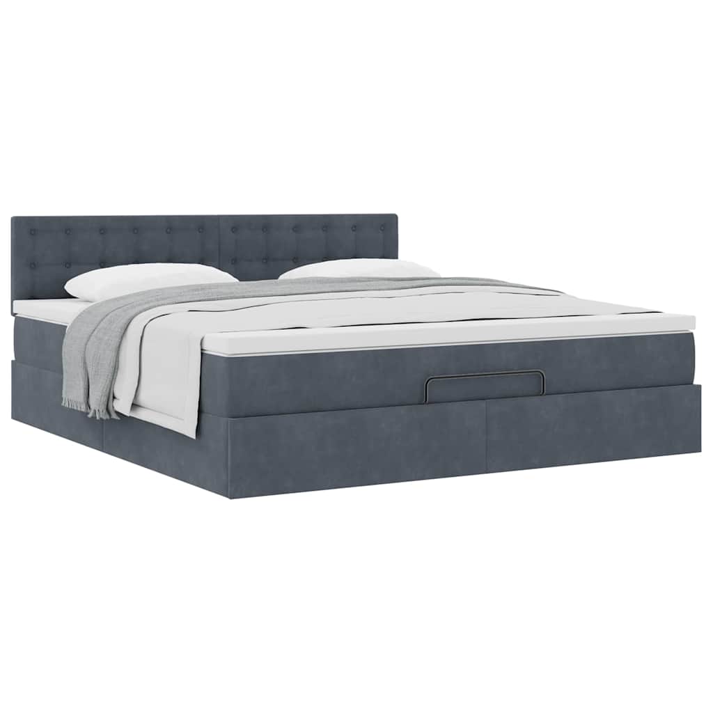 Cadre de lit ottoman avec matelas gris foncé 160x200 cm velours - XIOS