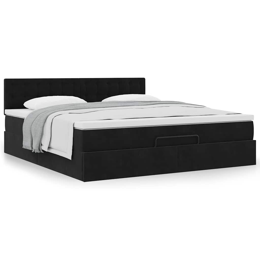 Cadre de lit ottoman avec matelas noir 160x200 cm velours - XIOS
