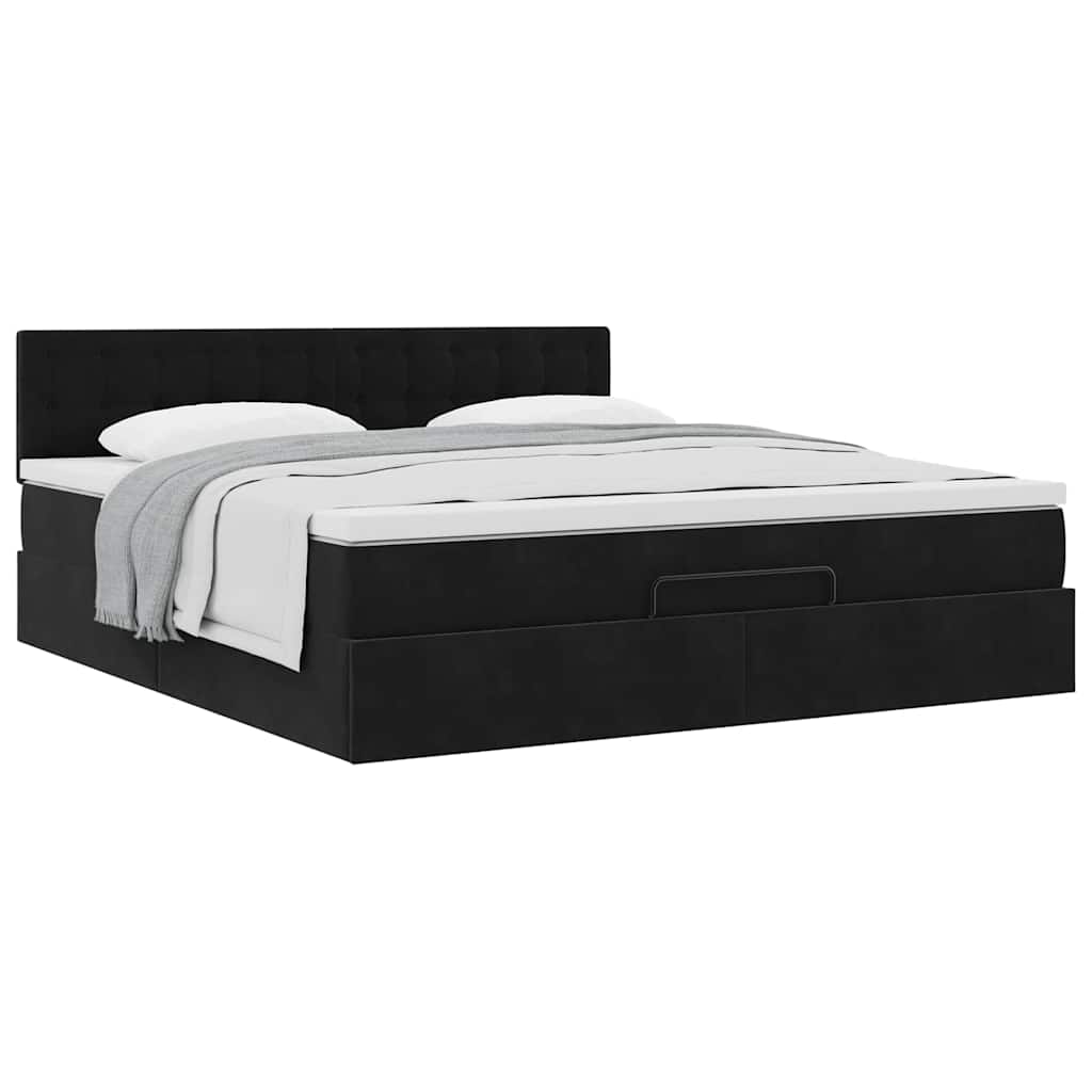 Cadre de lit ottoman avec matelas noir 160x200 cm velours - XIOS