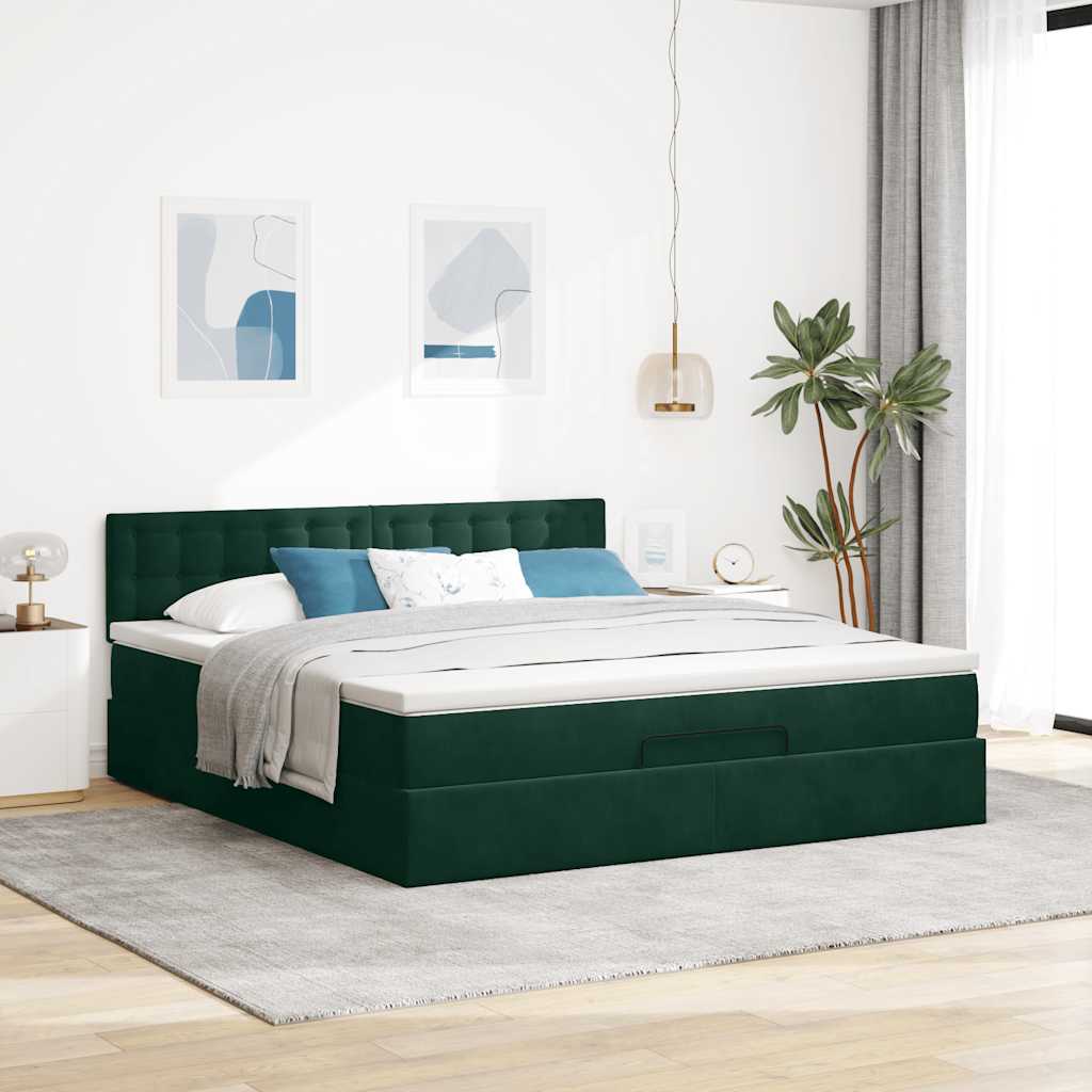 Cadre de lit ottoman avec matelas vert foncé 160x200 cm velours - XIOS
