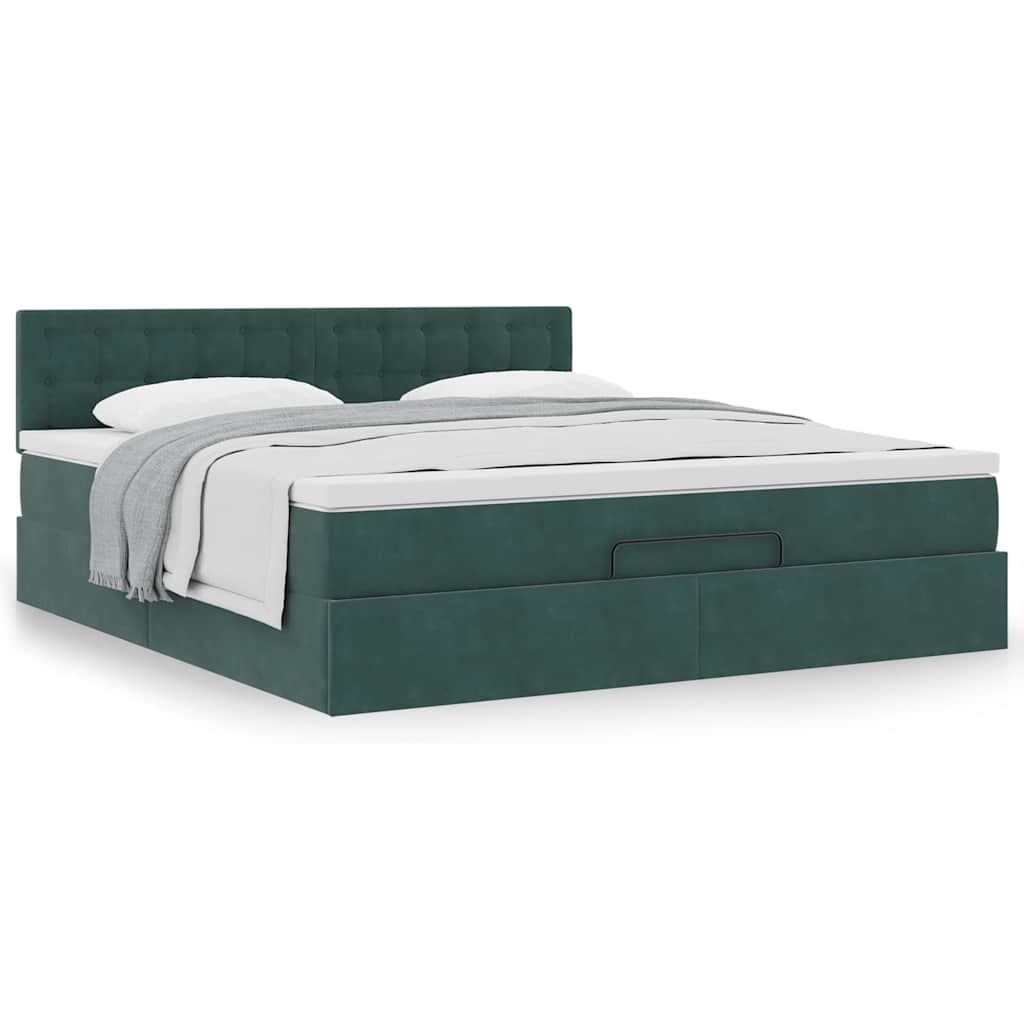 Cadre de lit ottoman avec matelas vert foncé 160x200 cm velours - XIOS