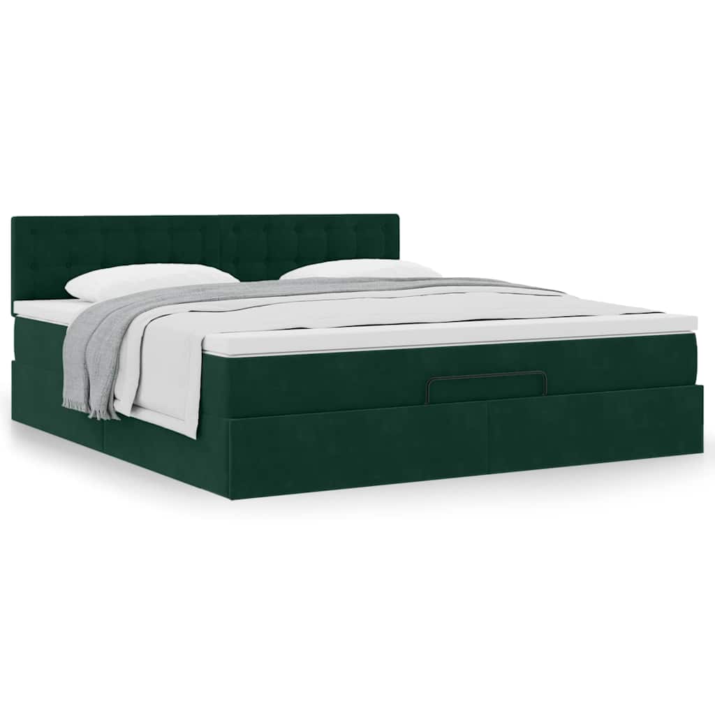 Cadre de lit ottoman avec matelas vert foncé 160x200 cm velours - XIOS