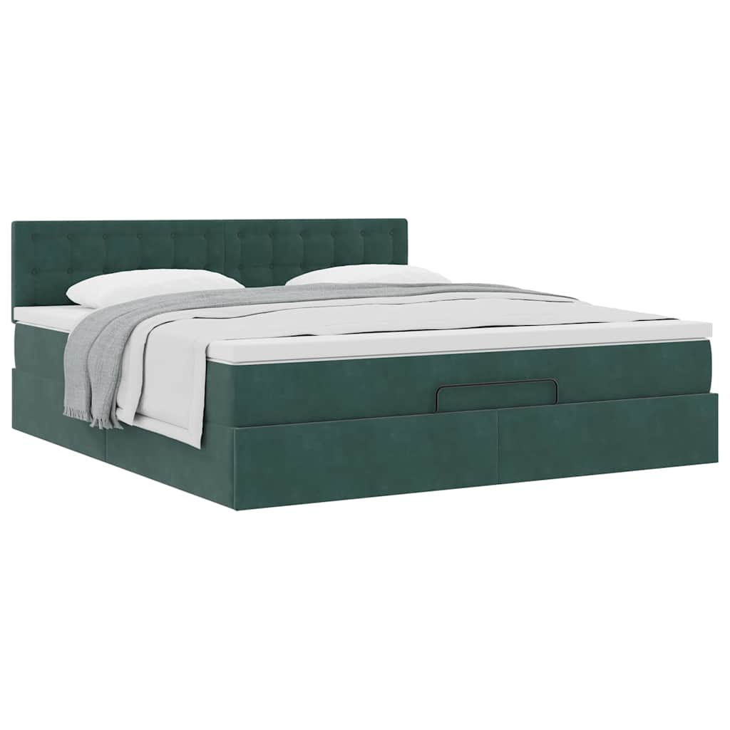 Cadre de lit ottoman avec matelas vert foncé 160x200 cm velours - XIOS