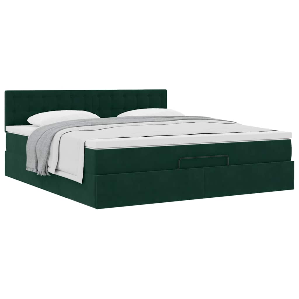 Cadre de lit ottoman avec matelas vert foncé 160x200 cm velours - XIOS