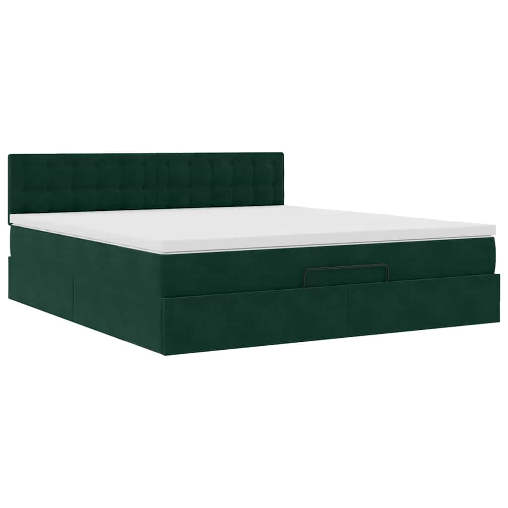Cadre de lit ottoman avec matelas vert foncé 160x200 cm velours - XIOS