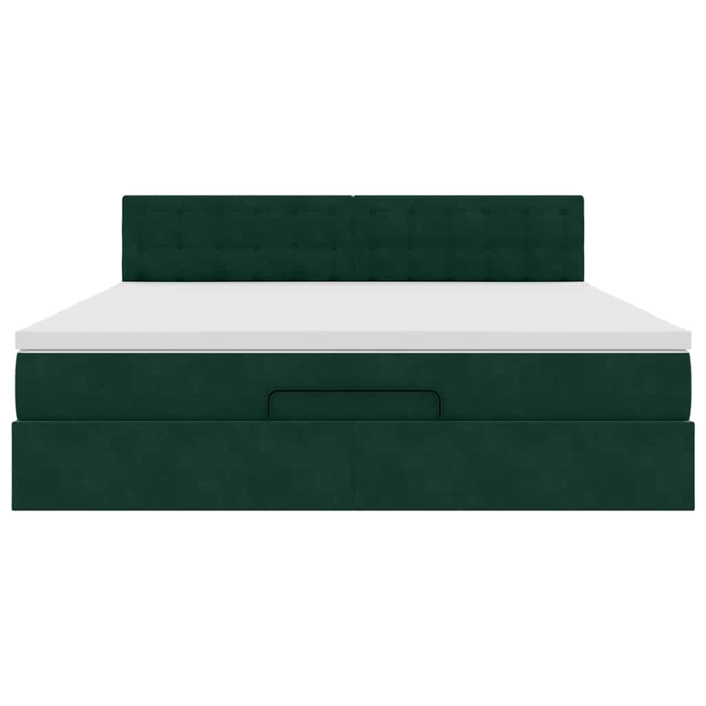 Cadre de lit ottoman avec matelas vert foncé 160x200 cm velours