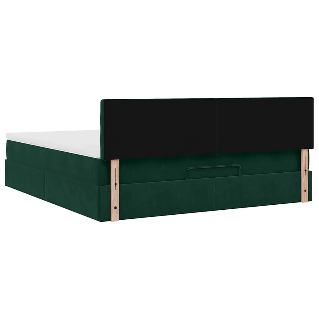 Cadre de lit ottoman avec matelas vert foncé 160x200 cm velours