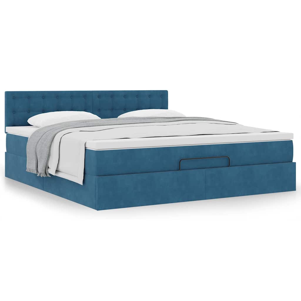Cadre de lit ottoman avec matelas bleu foncé 160x200 cm velours - XIOS