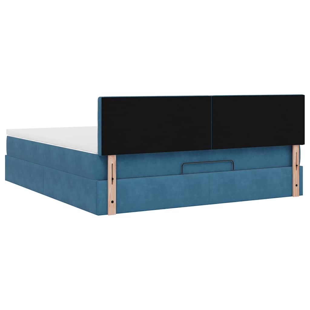 Cadre de lit ottoman avec matelas bleu foncé 160x200 cm velours - XIOS