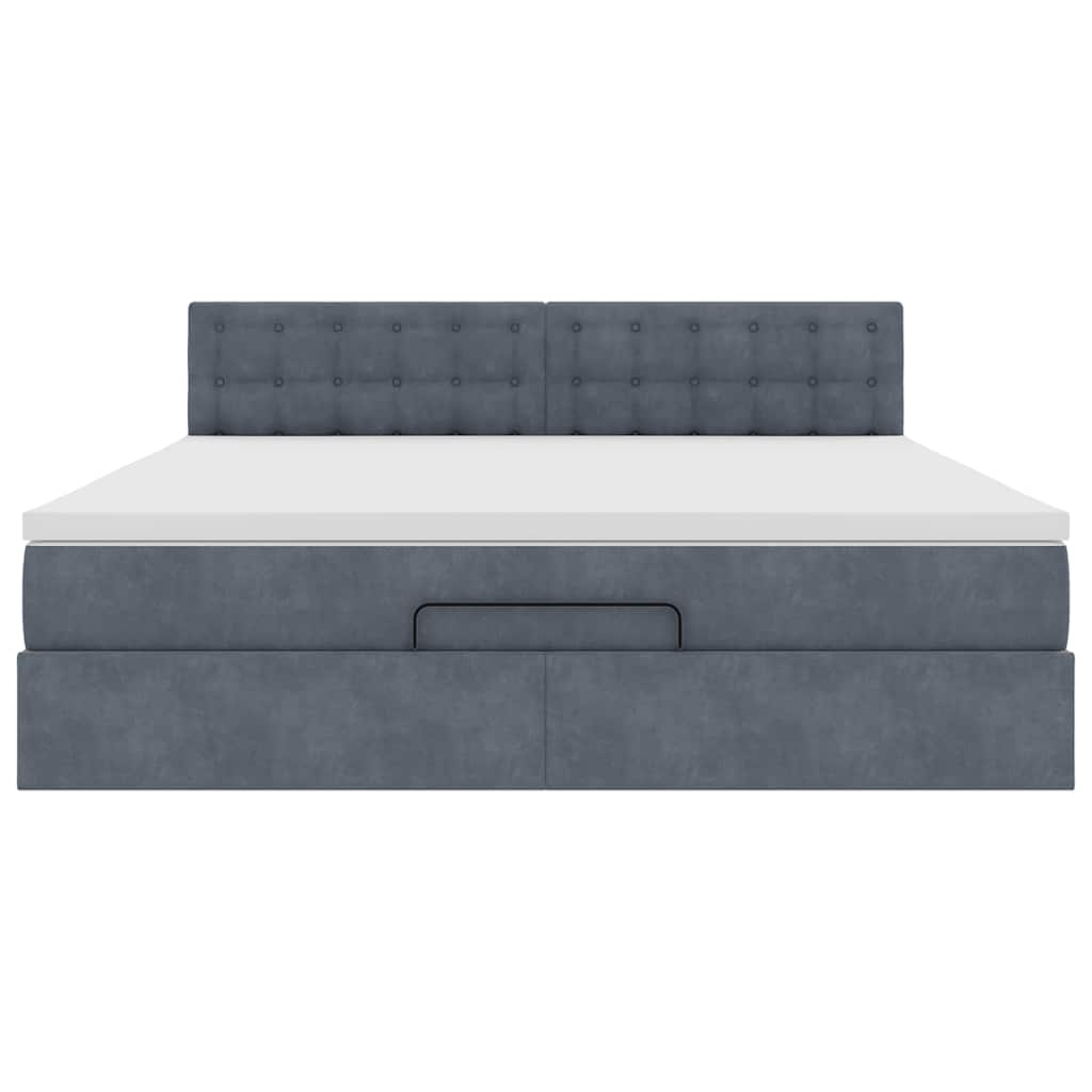 Cadre de lit ottoman avec matelas gris foncé 180x200 cm velours - XIOS